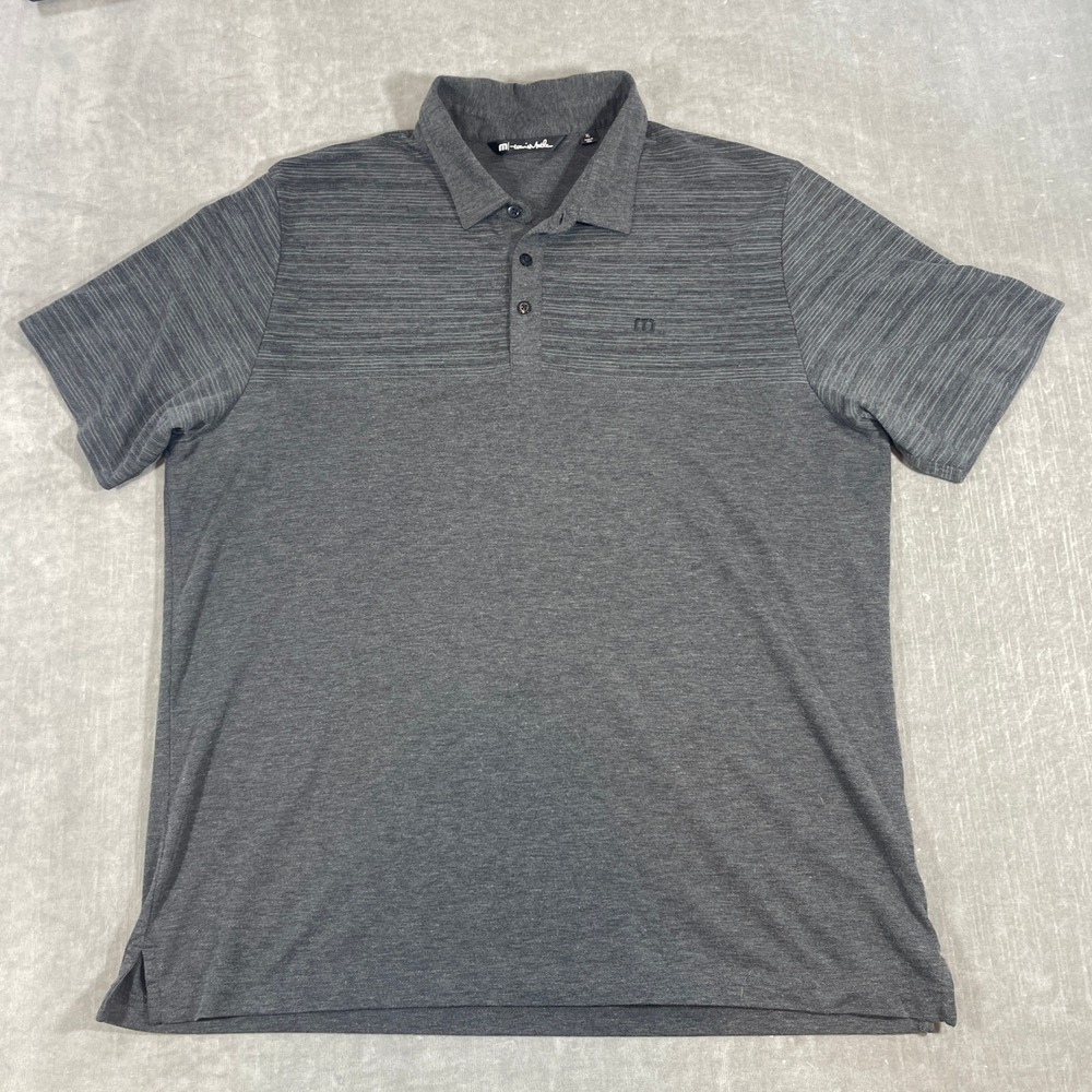 Travis Mathew Mens Dark XL Gray Heathered Stripe Short Sleeve Golf‎ Polo Shirt